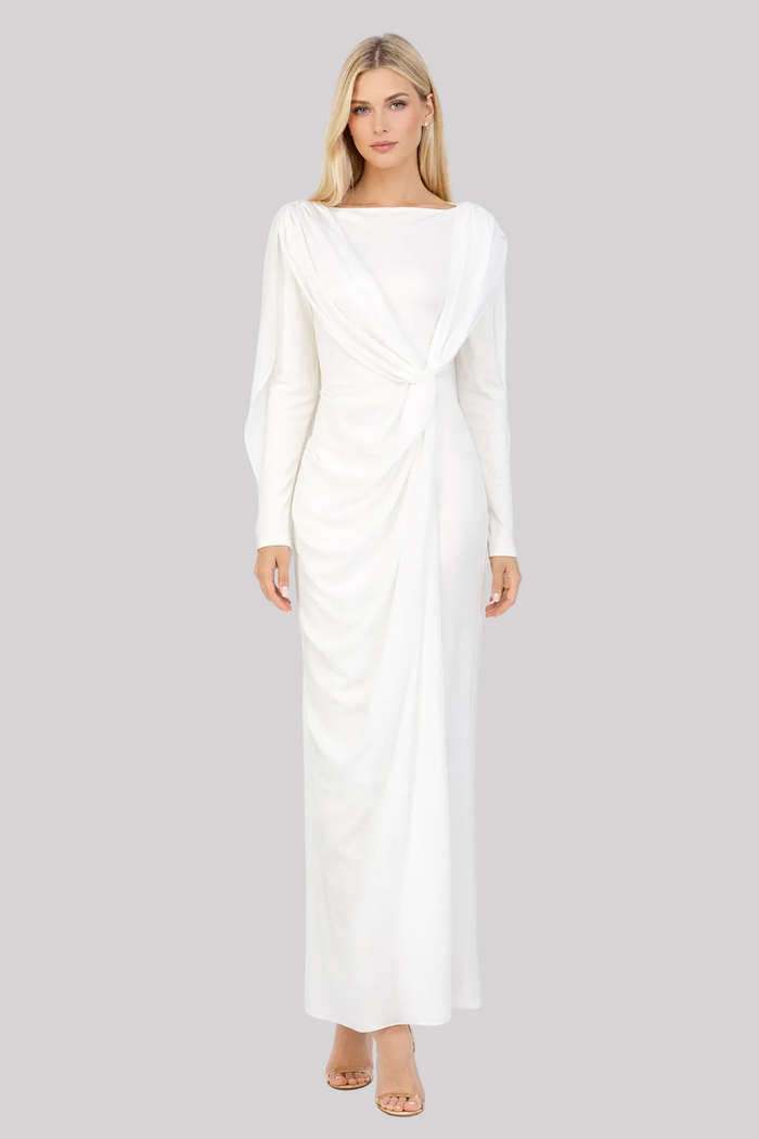 draped knot waist long sleeve maxi dress – SERENITY