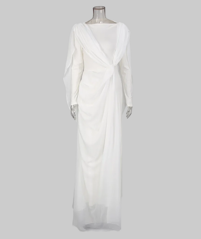 draped knot waist long sleeve maxi dress – SERENITY