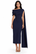 Draped Off-Shoulder Midi Dress - Midnight
