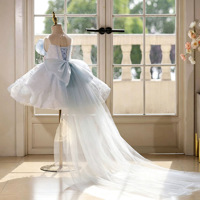 Dreamy Blue Flower Girl Dress with 3D Flowers Butterfly Tulle Princess Party Gown J896
