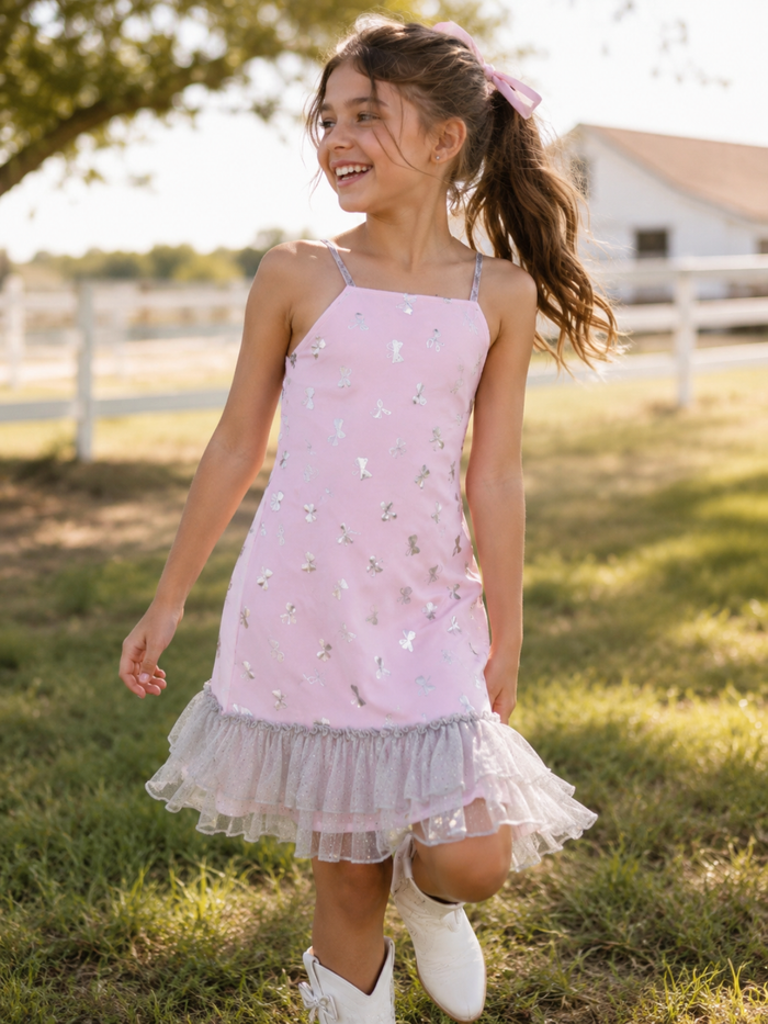 Dreamy Bow Foil Tulle Hem Dress