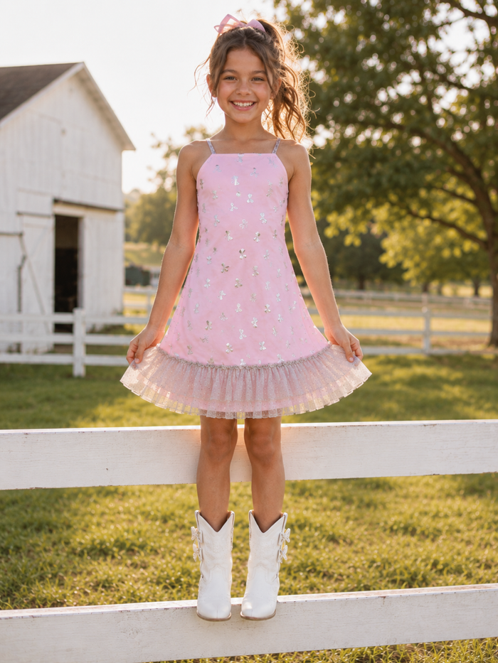 Dreamy Bow Foil Tulle Hem Dress