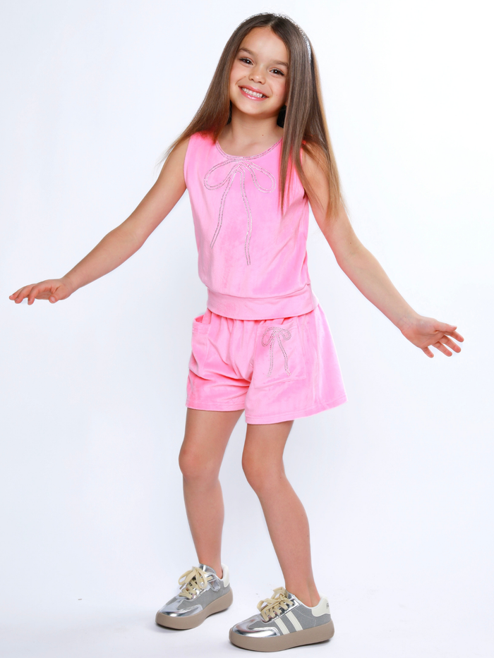 Dreamy Bow Velour Tank Top and Short Set Mia Belle Girls