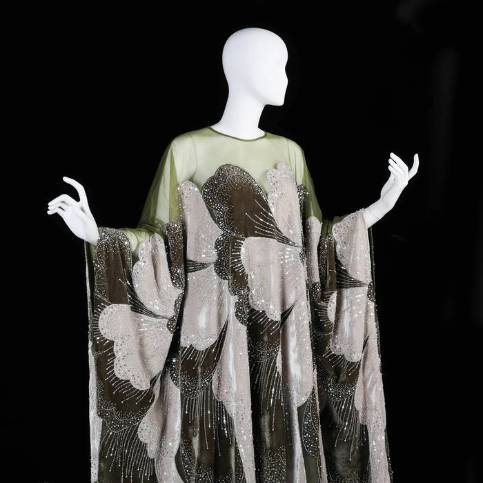 Dreamy Vow SS669 green beaded kaftan evening dress front