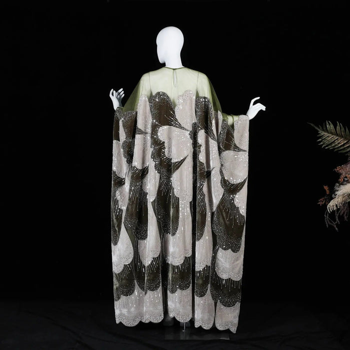Dreamy Vow SS669 green beaded kaftan evening dress full look