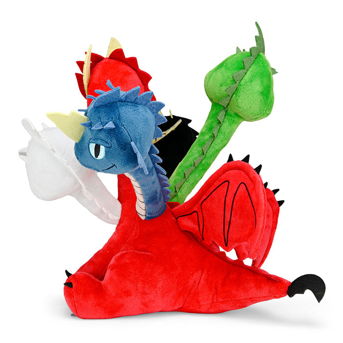 Dungeons & Dragons Tiamat 16-inch plush toy featuring colorful dragon scales and multiple heads, soft and cuddly for fans.