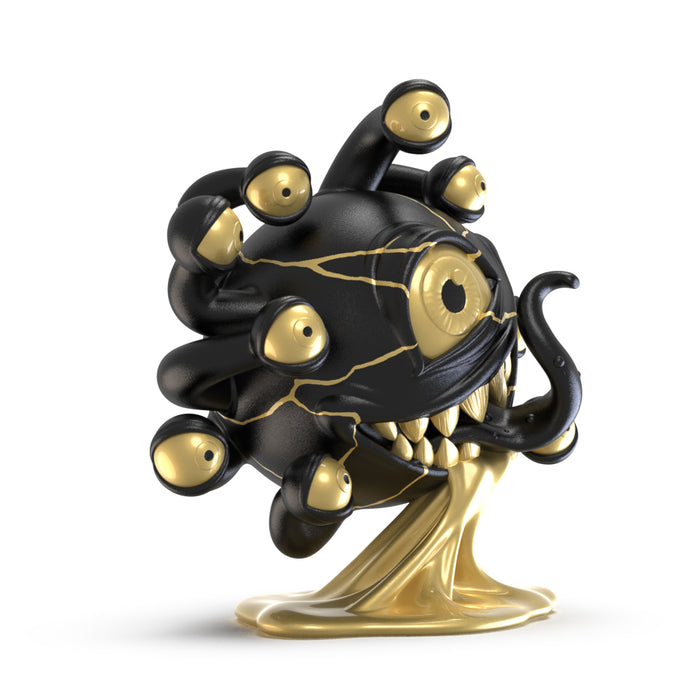 Dungeons & Dragons Beholder 7-inch resin art figure in black and gold, celebrating the 50th anniversary, by Kidrobot.