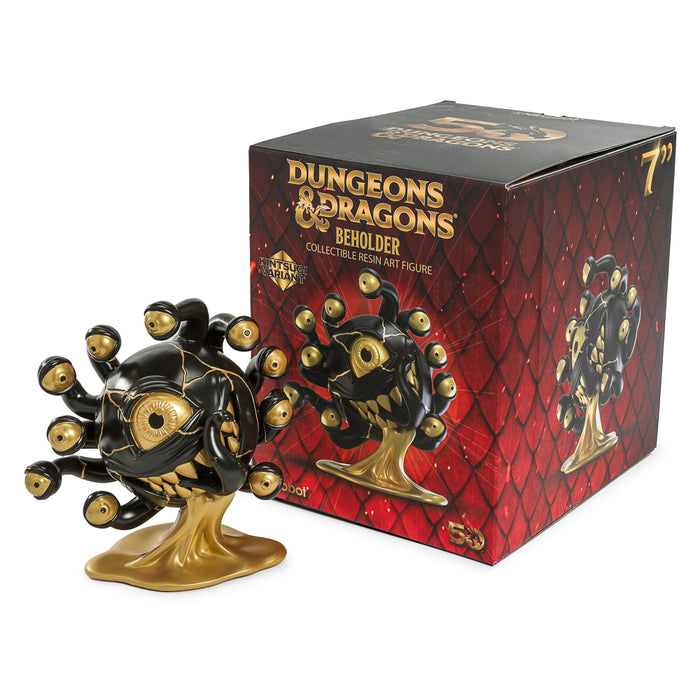 Dungeons & Dragons Beholder 7-inch resin art figure in black and gold, 50th Anniversary Edition by Kidrobot.