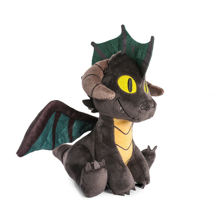 Dungeons & Dragons Black Dragon Phunny Plush by Kidrobot, soft plush toy featuring a black dragon with detailed scales and wings.