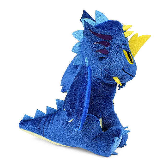 Dungeons & Dragons Blue Dragon Phunny Plush by Kidrobot, soft blue plush toy with dragon features and detailed embroidery.