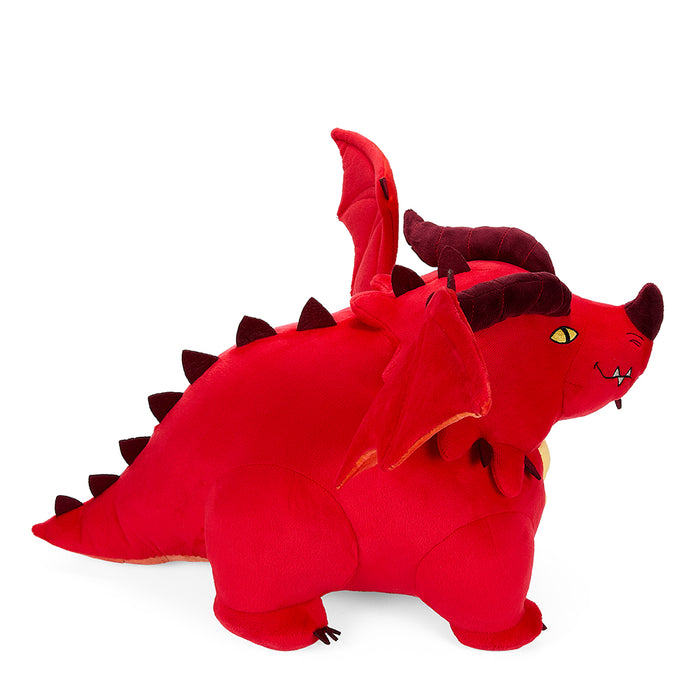 Dungeons & Dragons Honor Among Thieves Themberchaud 13-inch plush dragon toy with detailed scales and fiery expression.