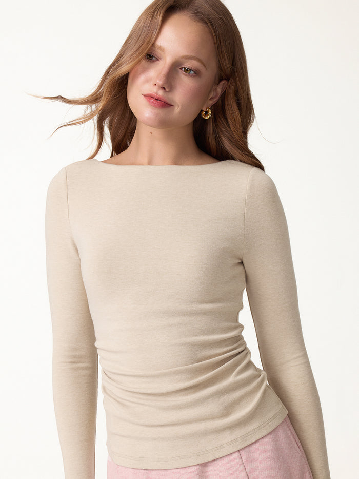 OGLmove Eco-Mousse® Long Sleeve Open-Back Ruched Bra Top
