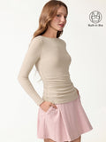 OGLmove Eco-Mousse® Long Sleeve Open-Back Ruched Bra Top Natural Calico XXS
