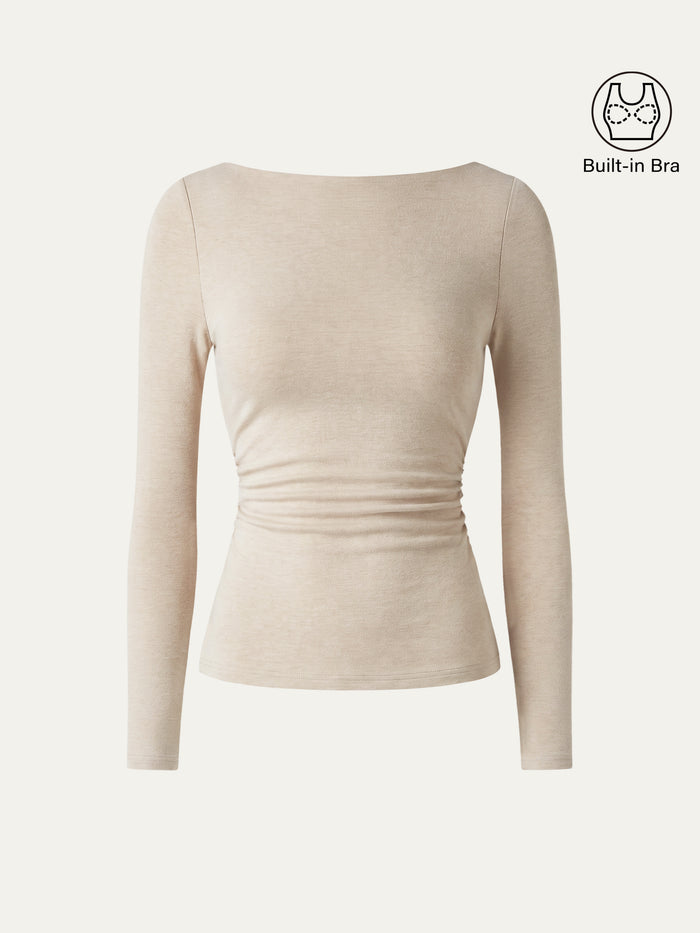 OGLmove Eco-Mousse® Long Sleeve Open-Back Ruched Bra Top