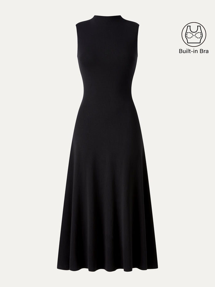 OGLmove Eco-Mousse® Mock Neck Sleeveless A-Line Midi Bra Dress