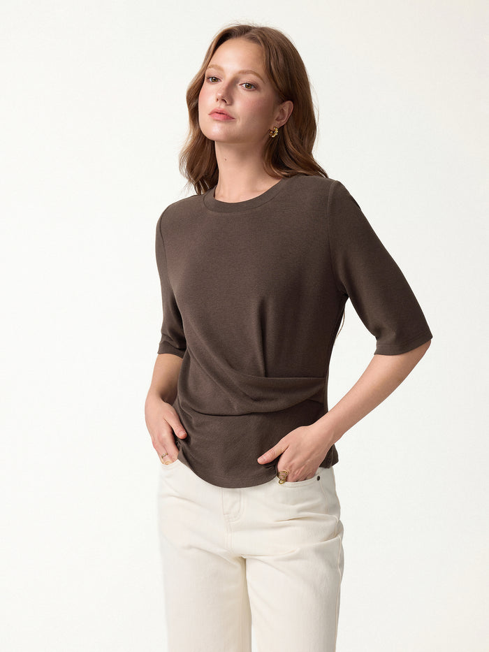 OGLmove Eco-Mousse® Round Neck Elbow Sleeve Top Cedar Brown XXS