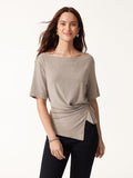 OGLmove Eco-Mousse® Slash Neck Short Sleeve Tie-Side Top Heather Dove XXS
