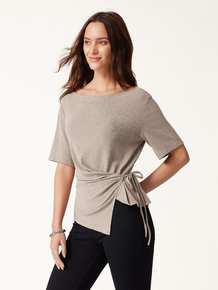 OGLmove Eco-Mousse® Slash Neck Short Sleeve Tie-Side Top