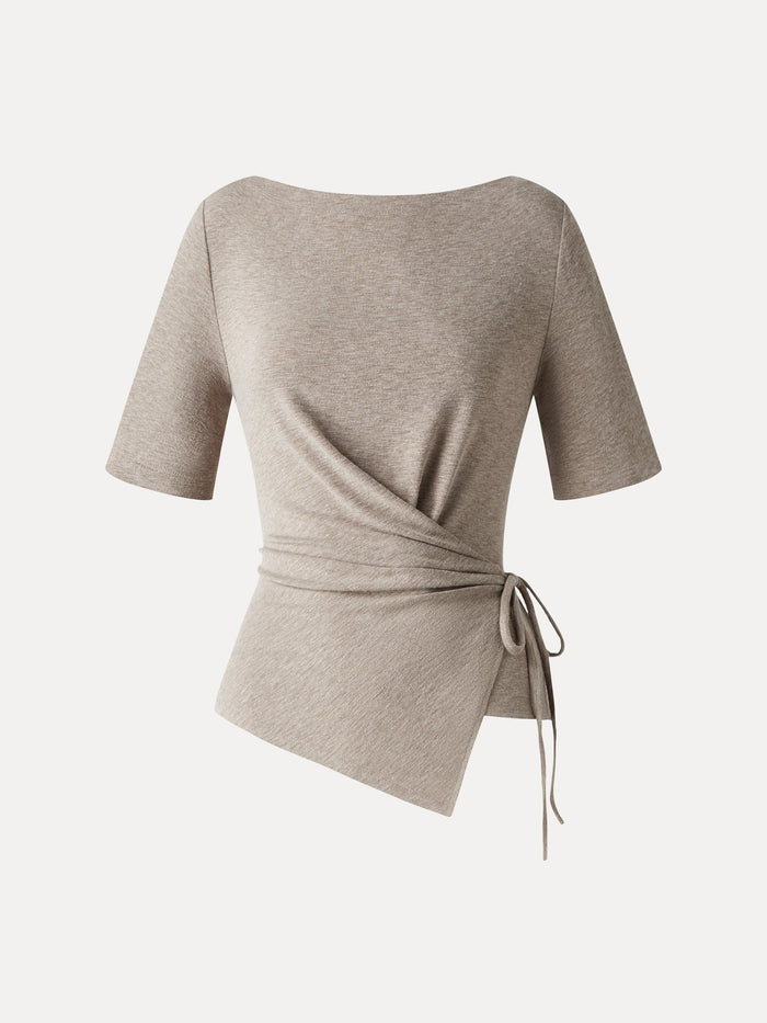OGLmove Eco-Mousse® Slash Neck Short Sleeve Tie-Side Top