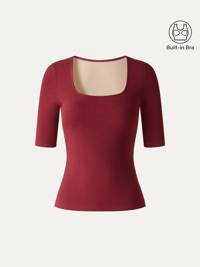 OGLmove Eco-Mousse® Square Neck Elbow Sleeve Bra Top