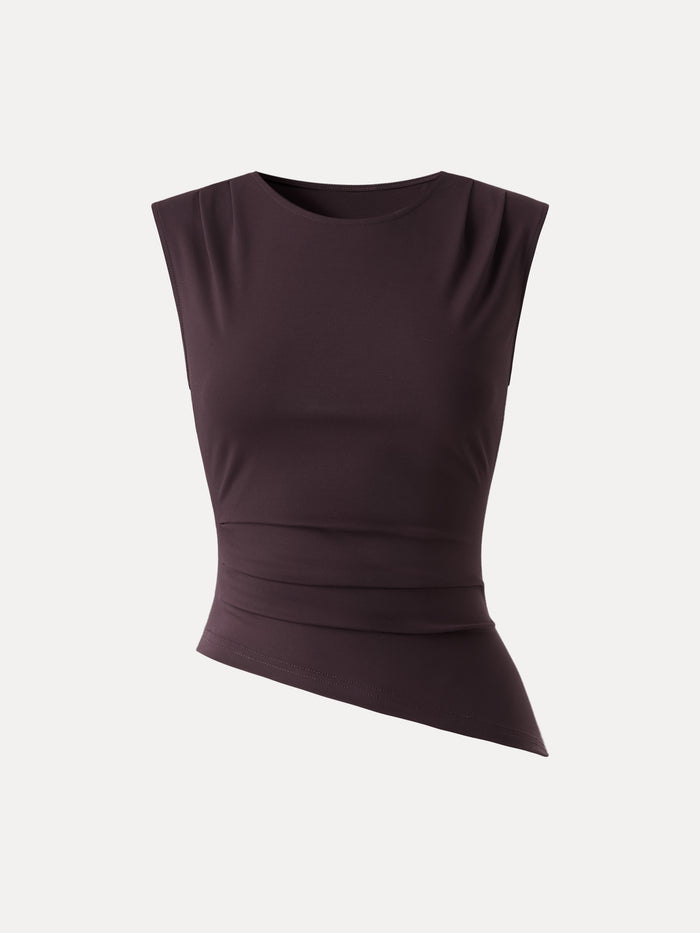 OGLmove Effortless Wide Shoulder Tucked Asymmetrical Hem Sleeveless Top