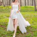 Elegant A-line Fitted Short Wedding Dresses with Detachable Overskirt - Rosymae