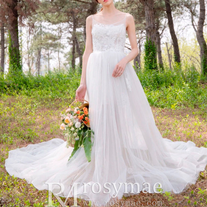 Elegant A-line Fitted Short Wedding Dresses with Detachable Overskirt - Rosymae