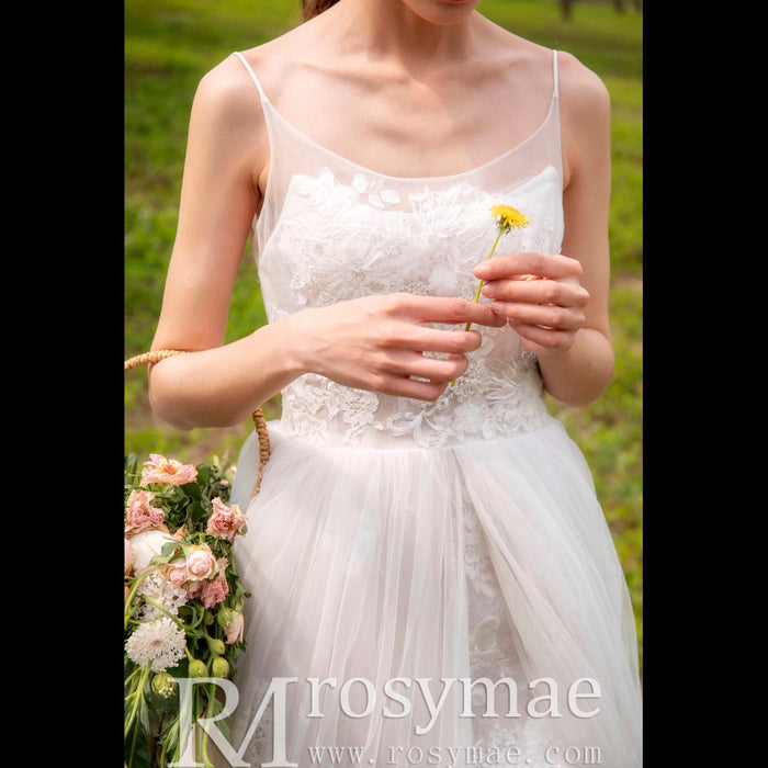 Elegant A-line Fitted Short Wedding Dresses with Detachable Overskirt - Rosymae