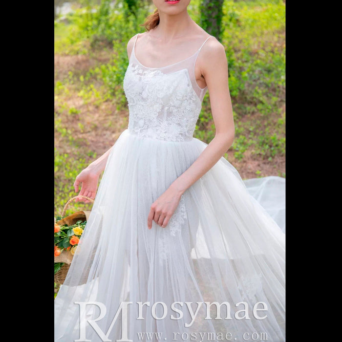 Elegant A-line Fitted Short Wedding Dresses with Detachable Overskirt - Rosymae