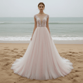 Elegant A-line Flowy Wedding Dress with Cap Sleeve for Beach - Rosymae