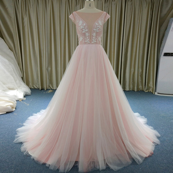 Elegant A-line Flowy Wedding Dress with Cap Sleeve for Beach - Rosymae