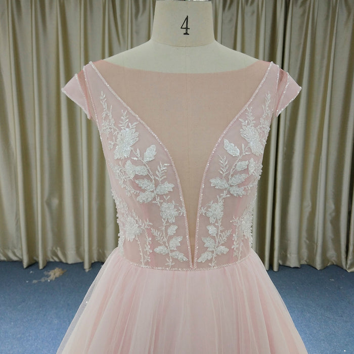 Elegant A-line Flowy Wedding Dress with Cap Sleeve for Beach - Rosymae