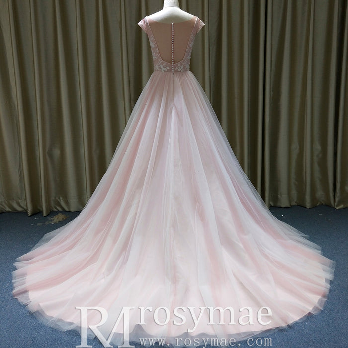 Elegant A-line Flowy Wedding Dress with Cap Sleeve for Beach - Rosymae