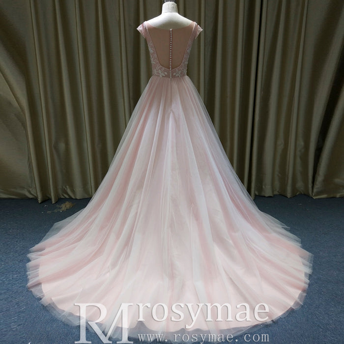 Elegant A-line Flowy Wedding Dress with Cap Sleeve for Beach - Rosymae