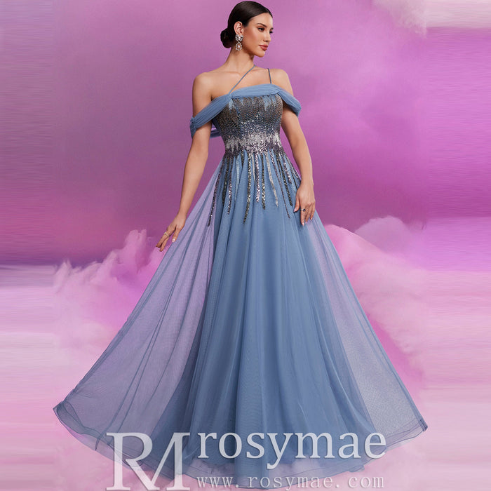Elegant A-line Spaghetti Strap Prom Gowns Special Occasion Dresses - Rosymae