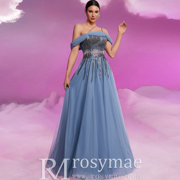 Elegant A-line Spaghetti Strap Prom Gowns Special Occasion Dresses - Rosymae
