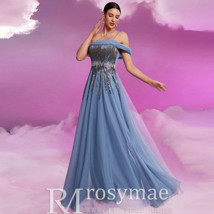 Elegant A-line Spaghetti Strap Prom Gowns Special Occasion Dresses - Rosymae