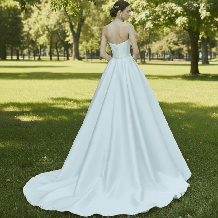 Elegant A-Line Strapless Satin Wedding Dress - Rosymae