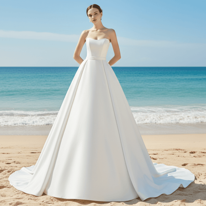 Elegant A-Line Strapless Satin Wedding Dress - Rosymae