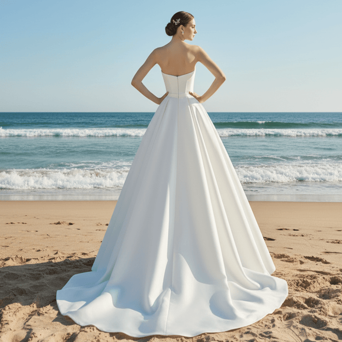 Elegant A-Line Strapless Satin Wedding Dress - Rosymae