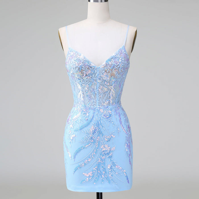 Elegant Above Knee Length Cocktail Dresses with Spaghetti Straps - Rosymae