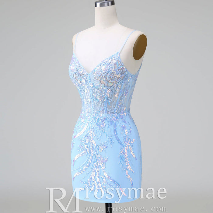 Elegant Above Knee Length Cocktail Dresses with Spaghetti Straps - Rosymae