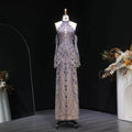 Elegant Beaded Halter Evening Gown with Sleek Silhouette Open-Back Detail SS125