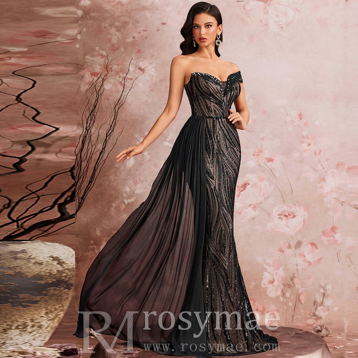Elegant Black One Shoulder Evening Dress Luxury Party Gowns - Rosymae