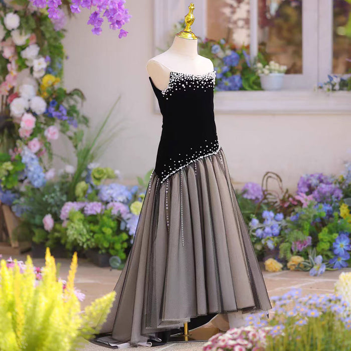 Elegant Black Velvet Flower Girl Dress for Girls Formal Event J619