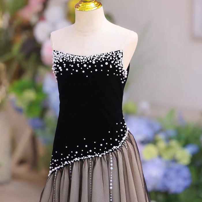 Elegant Black Velvet Flower Girl Dress for Girls Formal Event J619