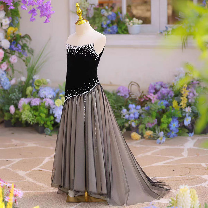 Elegant Black Velvet Flower Girl Dress for Girls Formal Event J619