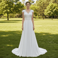 Elegant Chiffon Sheath Vneck Wedding Dresses with Capped Sleeve - Rosymae