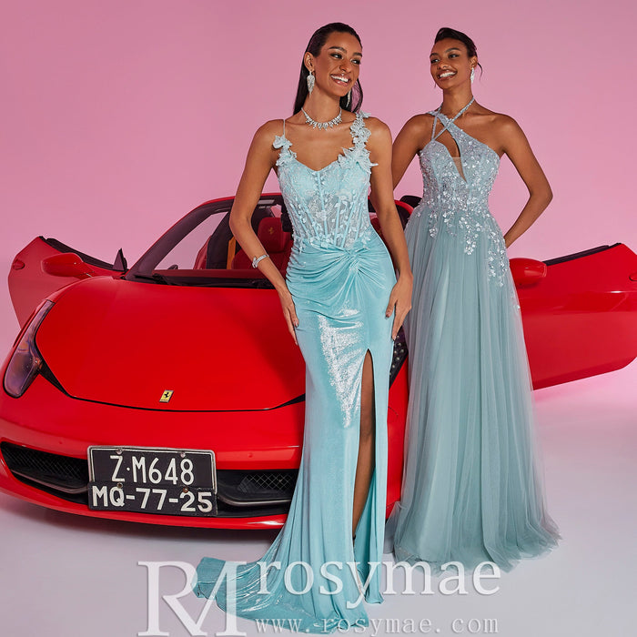 Elegant Column Slit Formal Dresses Thigh Split Evening & Prom Gowns - Rosymae