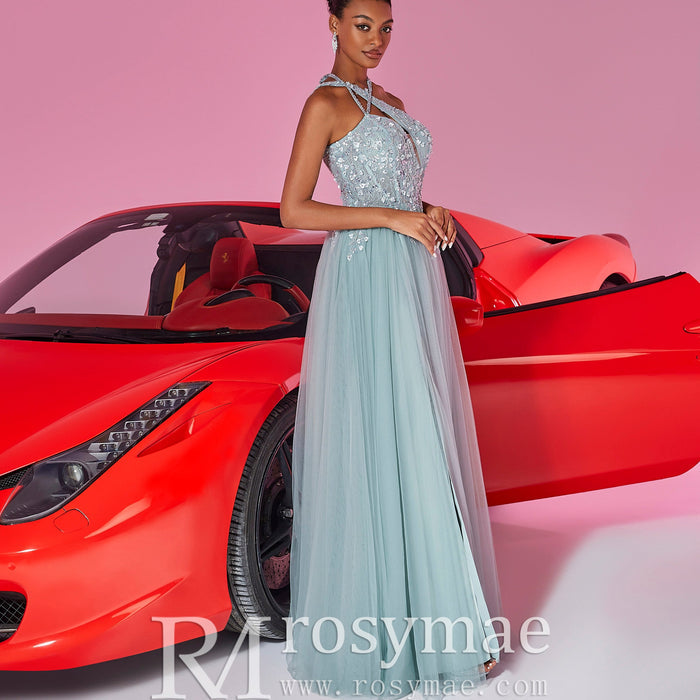 Elegant Column Slit Formal Dresses Thigh Split Evening & Prom Gowns - Rosymae